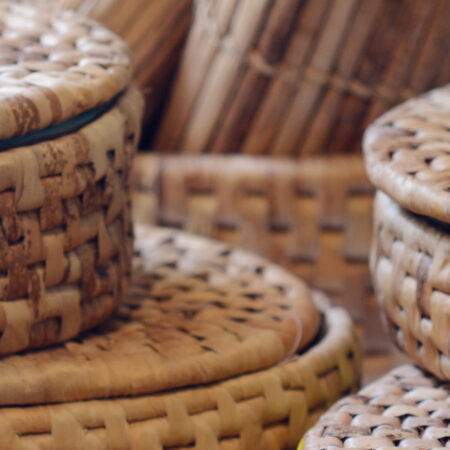 Basket weaving from banana leaves